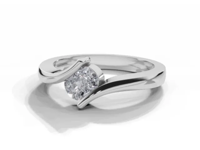 Diamond Solitaire Engagement Ring Diamond-Set Band Certified Cushion-Cut Diamond 100% Recycled, Hallmarked 18ct. White Gold