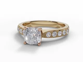 Diamond-Set Band Engagement Ring Grain-Set Diamond Band Certified Cushion-Cut Diamond 100% Recycled, Hallmarked 18ct. Yellow Gold