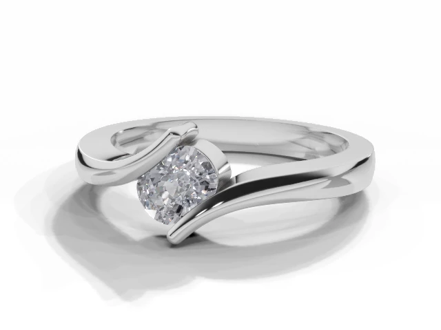 Diamond Solitaire Engagement Ring Diamond-Set Band Certified Cushion-Cut Diamond 100% Recycled, Hallmarked 18ct. White Gold