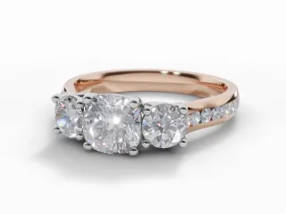 Diamond 3 Stone Engagement Ring Channel-Set Diamond Band Certified Cushion-Cut Diamond 100% Recycled, Hallmarked 18ct. Rose Gold