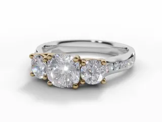 Diamond 3 Stone Engagement Ring Channel-Set Diamond Band Certified Cushion-Cut Diamond 100% Recycled, Hallmarked 18ct. Yellow Gold and Platinum