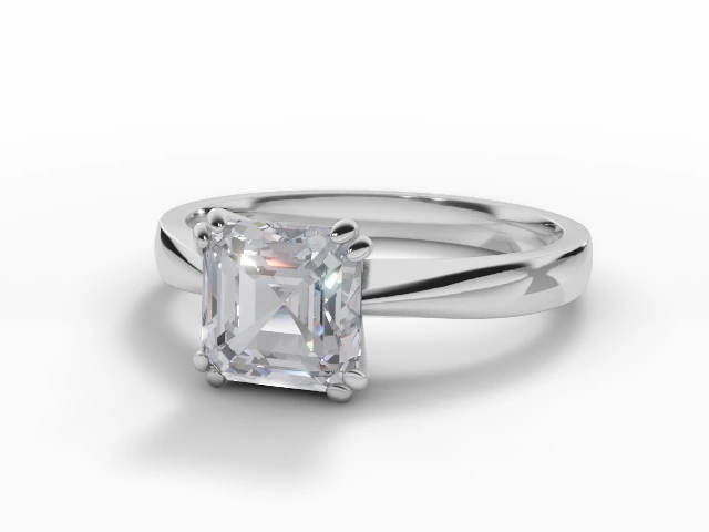 Diamond Solitaire Engagement Ring Plain Polish Band Certified Asscher-Cut Diamond 100% Recycled, Hallmarked Platinum