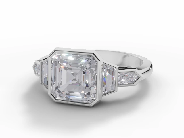 Diamond-Set Shoulder Engagement Ring Plain Polish Band Certified Asscher-Cut Diamond 100% Recycled, Hallmarked Platinum