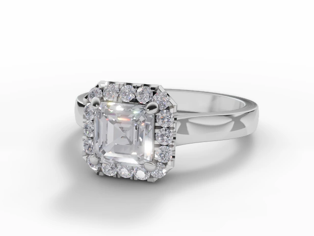 Diamond Halo Engagement Ring Plain Polish Band Certified Asscher-Cut Diamond 100% Recycled, Hallmarked Platinum