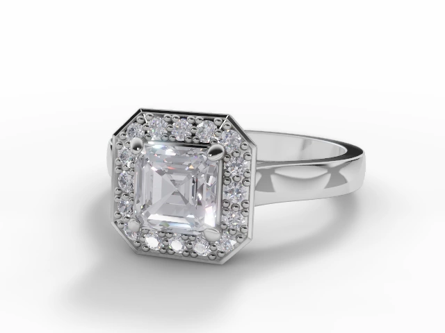 Diamond Halo Engagement Ring Plain Polish Band Certified Asscher-Cut Diamond 100% Recycled, Hallmarked Platinum