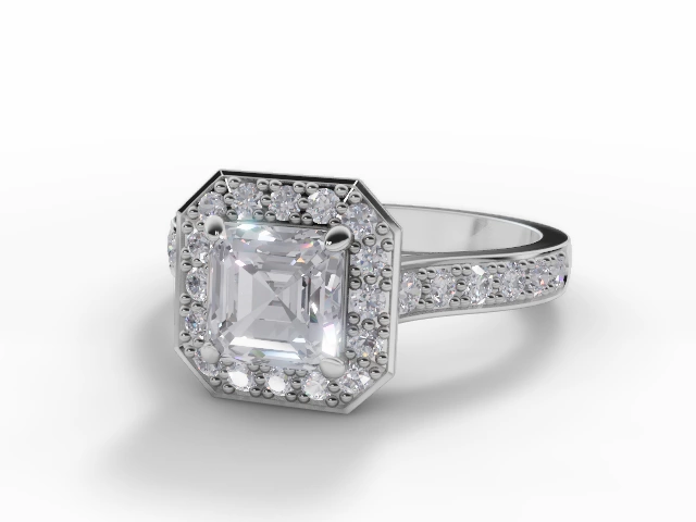 Diamond Halo Engagement Ring Grain-Set Diamond Band Certified Asscher-Cut Diamond 100% Recycled, Hallmarked Platinum