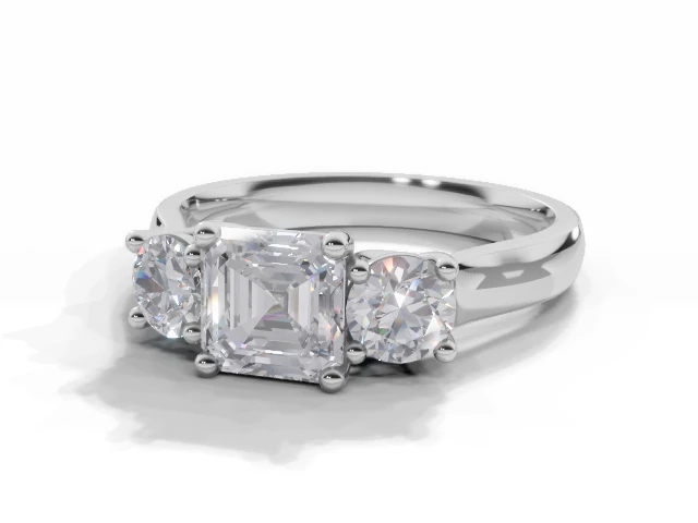 Diamond 3 Stone Engagement Ring Plain Polish Band Certified Asscher-Cut Diamond 100% Recycled, Hallmarked Platinum