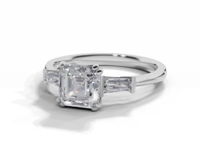 Diamond-Set Shoulder Engagement Ring Plain Polish Band Certified Asscher-Cut Diamond 100% Recycled, Hallmarked Platinum