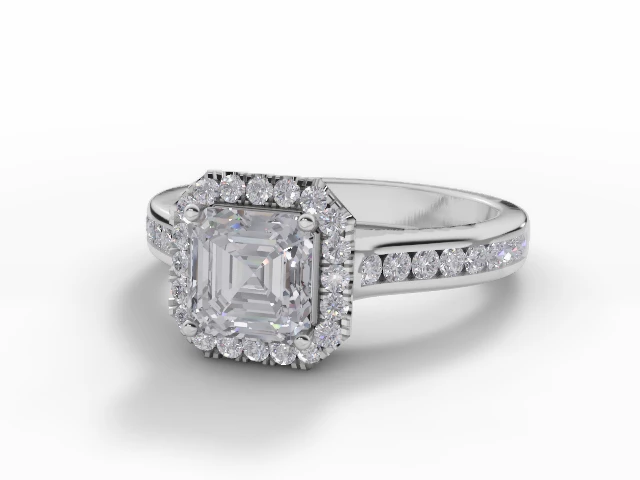 Diamond Halo Engagement Ring Channel-Set Diamond Band Certified Asscher-Cut Diamond 100% Recycled, Hallmarked Platinum