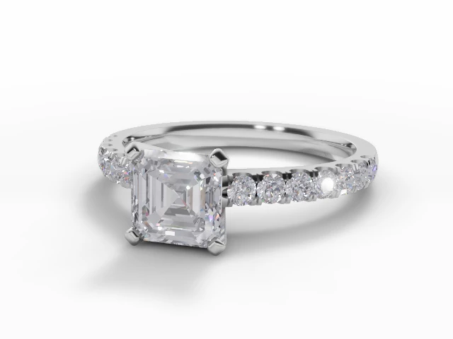 Diamond-Set Band Engagement Ring 1 Carat Asscher-Cut Diamond 100% Recycled, Hallmarked Platinum Micro Pavé Diamond-Set Band