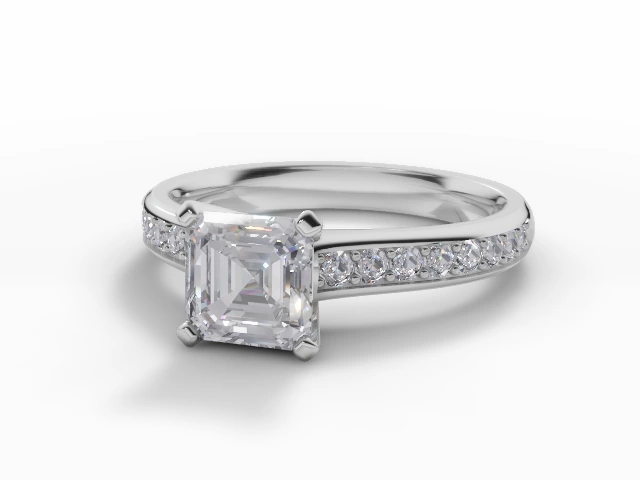 Diamond-Set Band Engagement Ring Grain-Set Diamond Band Certified Asscher-Cut Diamond 100% Recycled, Hallmarked Platinum