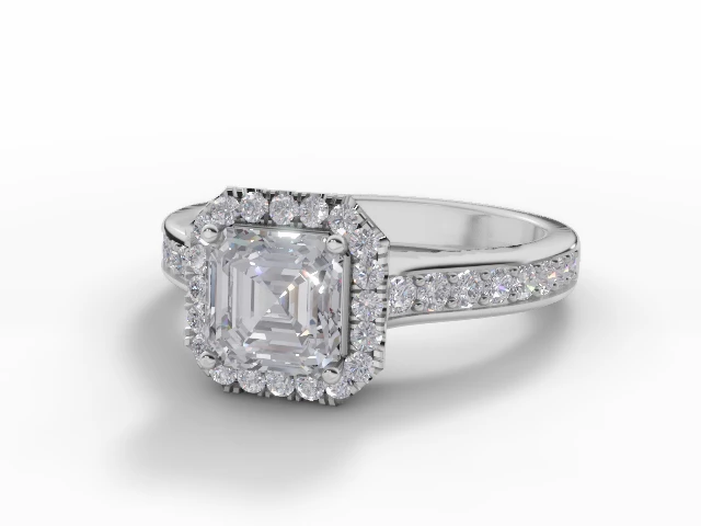 Diamond Halo Engagement Ring Grain-Set Diamond Band Certified Asscher-Cut Diamond 100% Recycled, Hallmarked Platinum