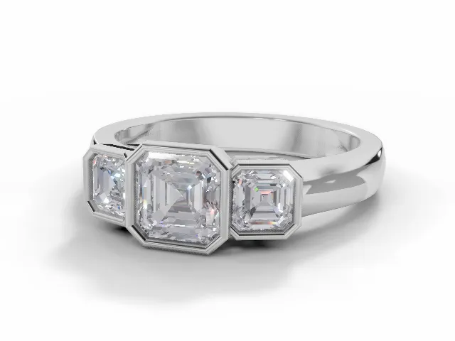 Diamond 3 Stone Engagement Ring Plain Polish Band Certified Asscher-Cut Diamond 100% Recycled, Hallmarked Platinum