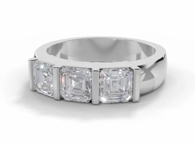 Diamond 3 Stone Engagement Ring Plain Polish Band Certified Asscher-Cut Diamond 100% Recycled, Hallmarked Platinum