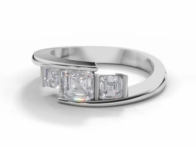 Diamond 3 Stone Engagement Ring Plain Polish Band Certified Asscher-Cut Diamond 100% Recycled, Hallmarked Platinum