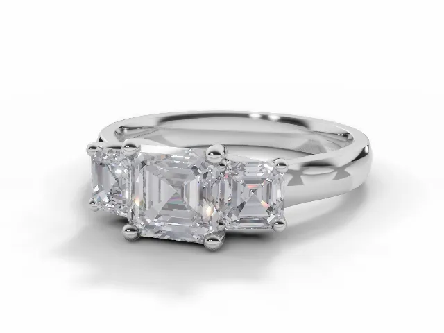 Diamond 3 Stone Engagement Ring Plain Polish Band Certified Asscher-Cut Diamond 100% Recycled, Hallmarked Platinum