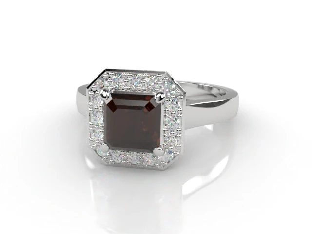 Chocolate Quartz & Diamond Engagement Ring Plain Polish Band Asscher-Cut Coloured Stone 100% Recycled, Hallmarked Platinum