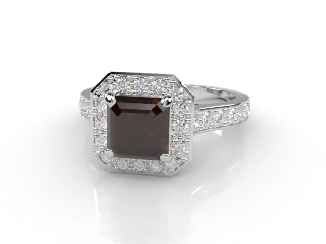 Chocolate Quartz & Diamond Engagement Ring Grain-Set Diamond Band Asscher-Cut Coloured Stone 100% Recycled, Hallmarked Platinum