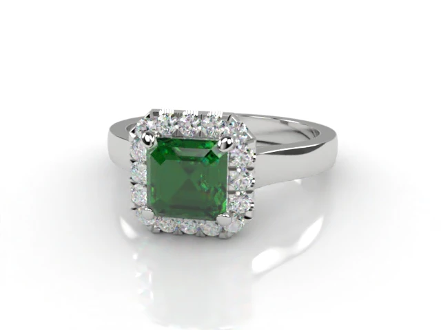 Green Tourmaline & Diamond Engagement Ring Plain Polish Band Asscher-Cut Coloured Stone 100% Recycled, Hallmarked Platinum