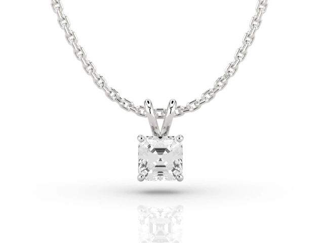 Claw-Set Diamond Pendant Certified  Asscher-Cut Diamond 100% Recycled, Hallmarked Platinum