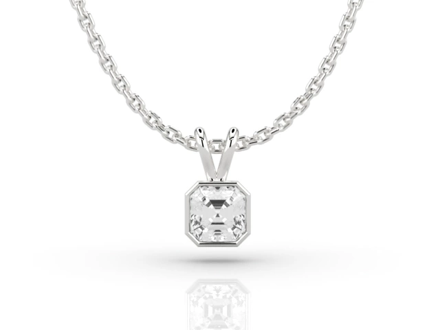 Bezel-Set Diamond Pendant with Asscher-Cut Diamond 100% Recycled, Hallmarked Platinum