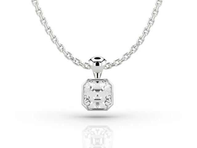 Bezel-Set Diamond Pendant Asscher-Cut Diamond 100% Recycled, Hallmarked Platinum