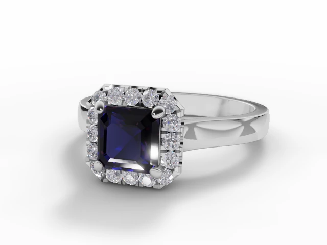 Blue Sapphire & Diamond Engagement Ring Plain Polish Band Asscher-Cut Coloured Stone 100% Recycled, Hallmarked Platinum