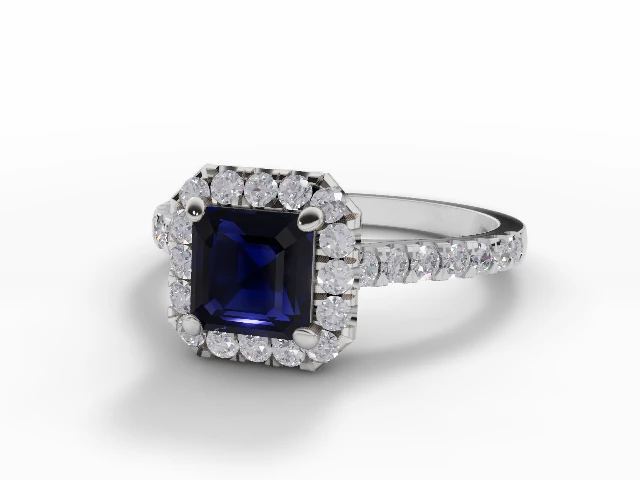 Blue Sapphire & Diamond Engagement Ring Micro Pavé Diamond-Set Band Asscher-Cut Coloured Stone 100% Recycled, Hallmarked Platinum