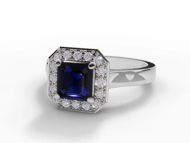 Blue Sapphire & Diamond Engagement Ring Plain Polish Band Asscher-Cut Coloured Stone 100% Recycled, Hallmarked Platinum