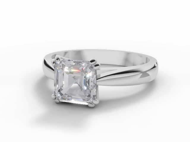 Diamond Solitaire Engagement Ring Plain Polish Band Certified Asscher-Cut Diamond 100% Recycled, Hallmarked 18ct. White Gold