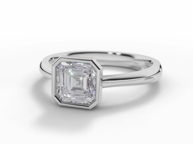 Diamond Solitaire Engagement Ring Plain Polish Band Certified Asscher-Cut Diamond 100% Recycled, Hallmarked 18ct. White Gold