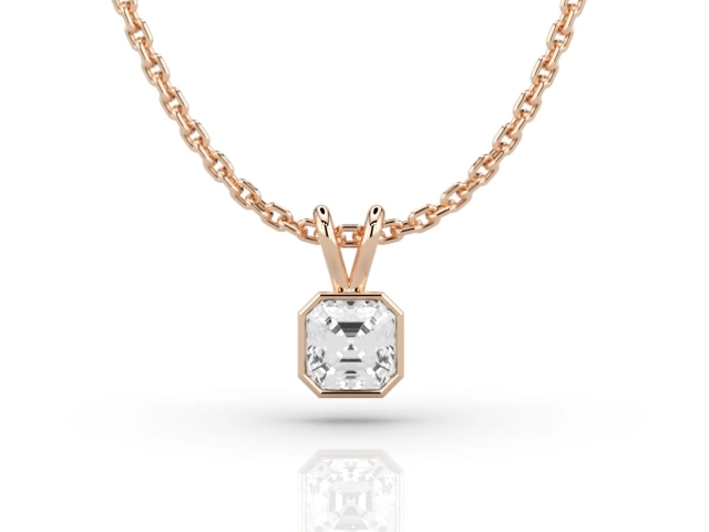 Bezel-Set Diamond Pendant with Asscher-Cut Diamond 100% Recycled, Hallmarked 18ct. Rose Gold