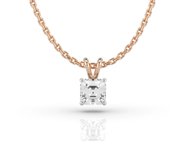 Claw-Set Diamond Pendant Certified  Asscher-Cut Diamond 100% Recycled, Hallmarked 18ct. Rose Gold