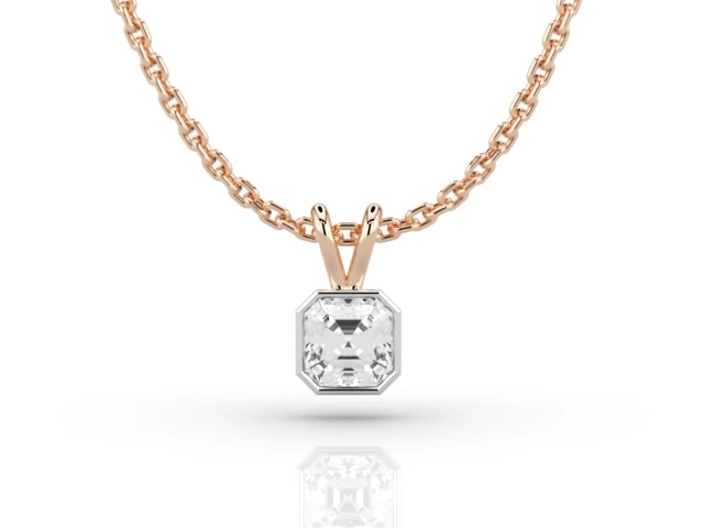 Bezel-Set Diamond Pendant with Asscher-Cut Diamond 100% Recycled, Hallmarked 18ct. Rose Gold