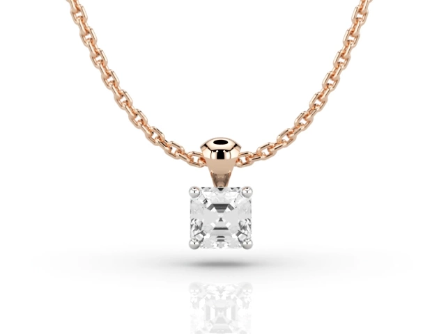 Claw-Set Diamond Pendant Diamond Pendant Certified  Asscher-Cut Diamond 100% Recycled, Hallmarked 18ct. Rose Gold