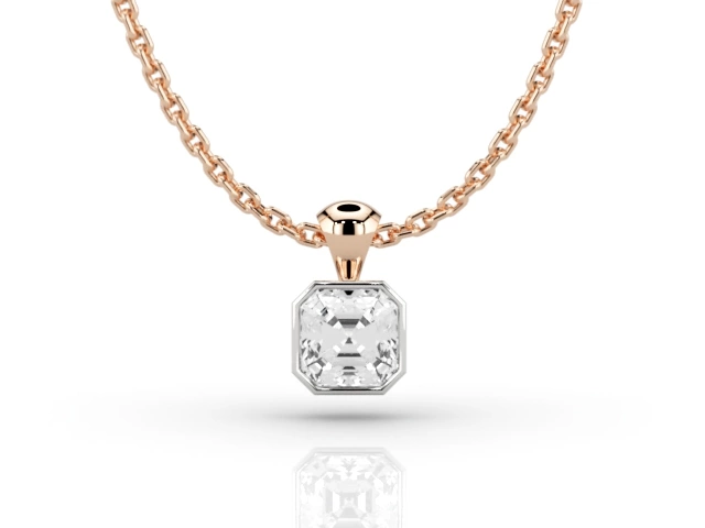 Bezel-Set Diamond Pendant Asscher-Cut Diamond 100% Recycled, Hallmarked 18ct. Rose Gold