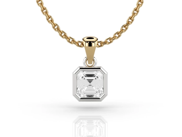 Spectacle Set Diamond Pendant Certified  Asscher-Cut Diamond 100% Recycled, Hallmarked 18ct. Yellow and White Gold