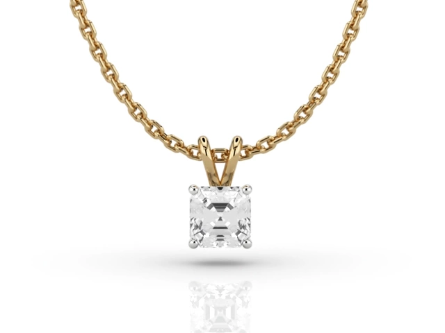 Claw-Set Diamond Pendant Certified  Asscher-Cut Diamond 100% Recycled, Hallmarked 18ct. Yellow and White Gold