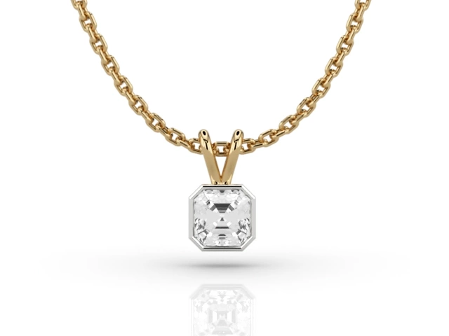 Bezel-Set Diamond Pendant with Asscher-Cut Diamond 100% Recycled, Hallmarked 18ct. Yellow and White Gold