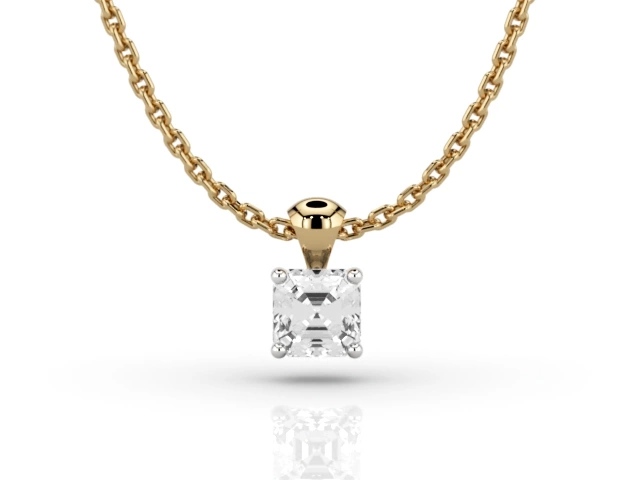 Claw-Set Diamond Pendant Diamond Pendant Certified  Asscher-Cut Diamond 100% Recycled, Hallmarked 18ct. Yellow and White Gold