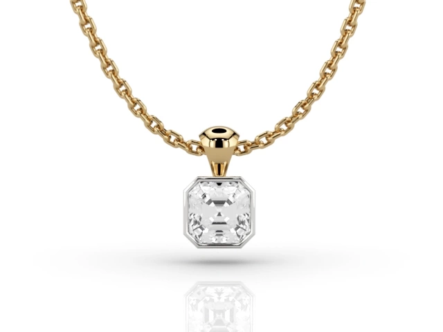 Bezel-Set Diamond Pendant Asscher-Cut Diamond 100% Recycled, Hallmarked 18ct. Yellow and White Gold