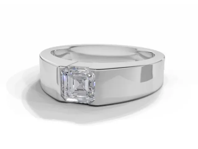 Diamond Solitaire Engagement Ring Diamond-Set Band Certified Asscher-Cut Diamond 100% Recycled, Hallmarked 18ct. White Gold