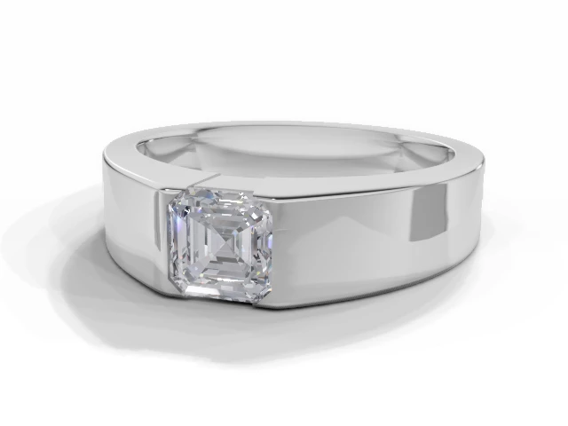 Diamond Solitaire Engagement Ring Diamond-Set Band Certified Asscher-Cut Diamond 100% Recycled, Hallmarked 18ct. White Gold