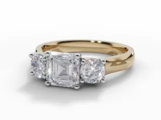 Diamond 3 Stone Engagement Ring Plain Polish Band Certified Asscher-Cut Diamond 100% Recycled, Hallmarked Platinum and 18ct. Yellow Gold