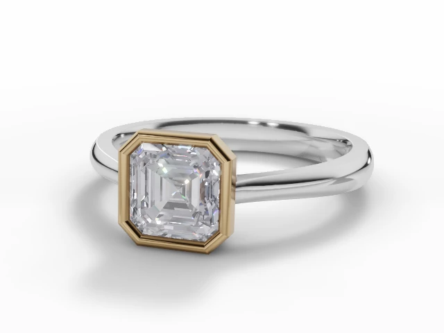 Diamond Solitaire Engagement Ring Plain Polish Band Certified Asscher-Cut Diamond 100% Recycled, Hallmarked Platinum