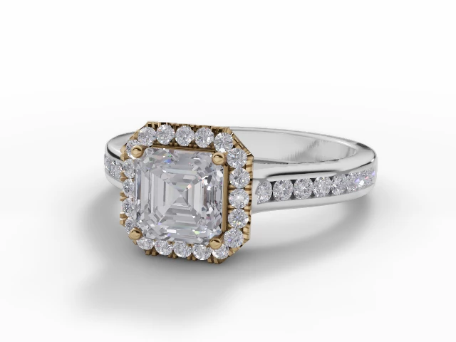 Diamond Halo Engagement Ring Channel-Set Diamond Band Certified Asscher-Cut Diamond 100% Recycled, Hallmarked Platinum