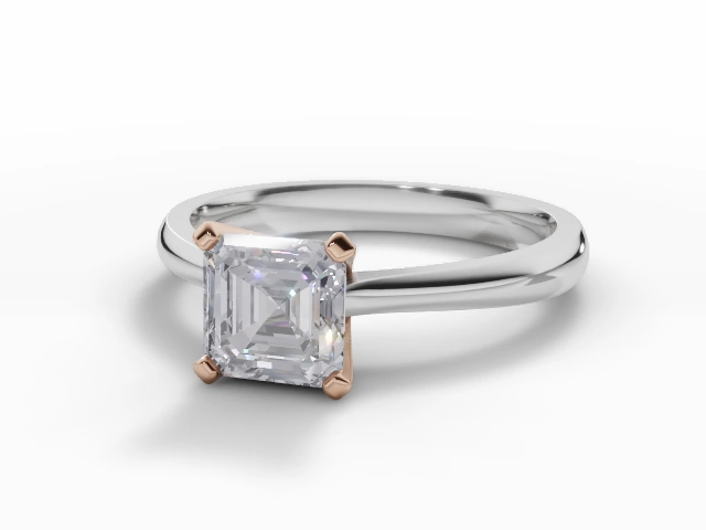 Diamond Solitaire Engagement Ring Plain Polish Band Certified Asscher-Cut Diamond 100% Recycled, Hallmarked Platinum