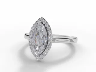 Diamond Halo Engagement Ring Plain Polish Band Certified Marquise-Cut Diamond 100% Recycled, Hallmarked Platinum