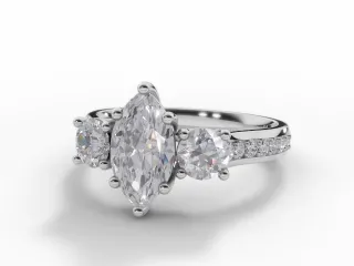 Diamond 3 Stone Engagement Ring Grain-Set Diamond Band Certified Marquise-Cut Diamond 100% Recycled, Hallmarked Platinum