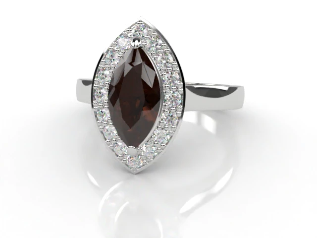 Chocolate Quartz & Diamond Engagement Ring Plain Polish Band Marquise-Cut Coloured Stone 100% Recycled, Hallmarked Platinum